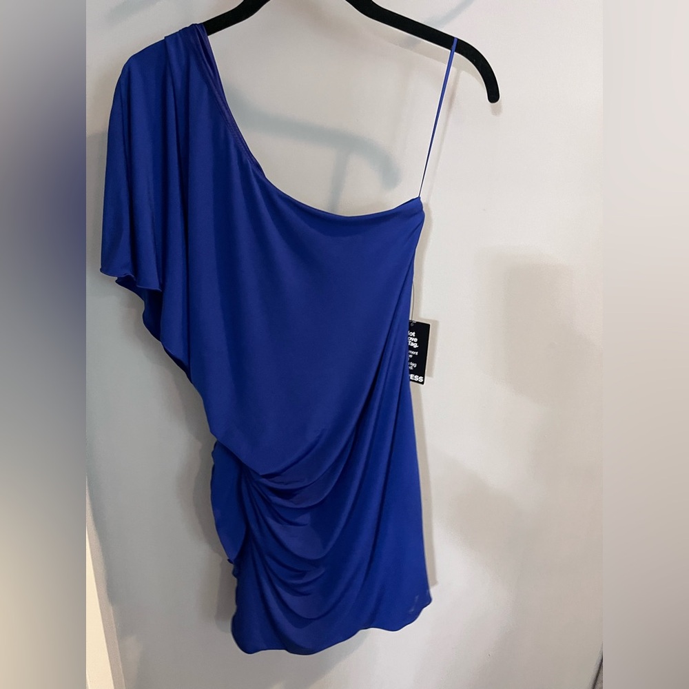 NWT Express One-Shoulder Cobalt Blue Draped Dress
